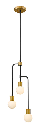 Neutra 3 Light 11.75" Chandelier in Matte Black + Foundry Brass