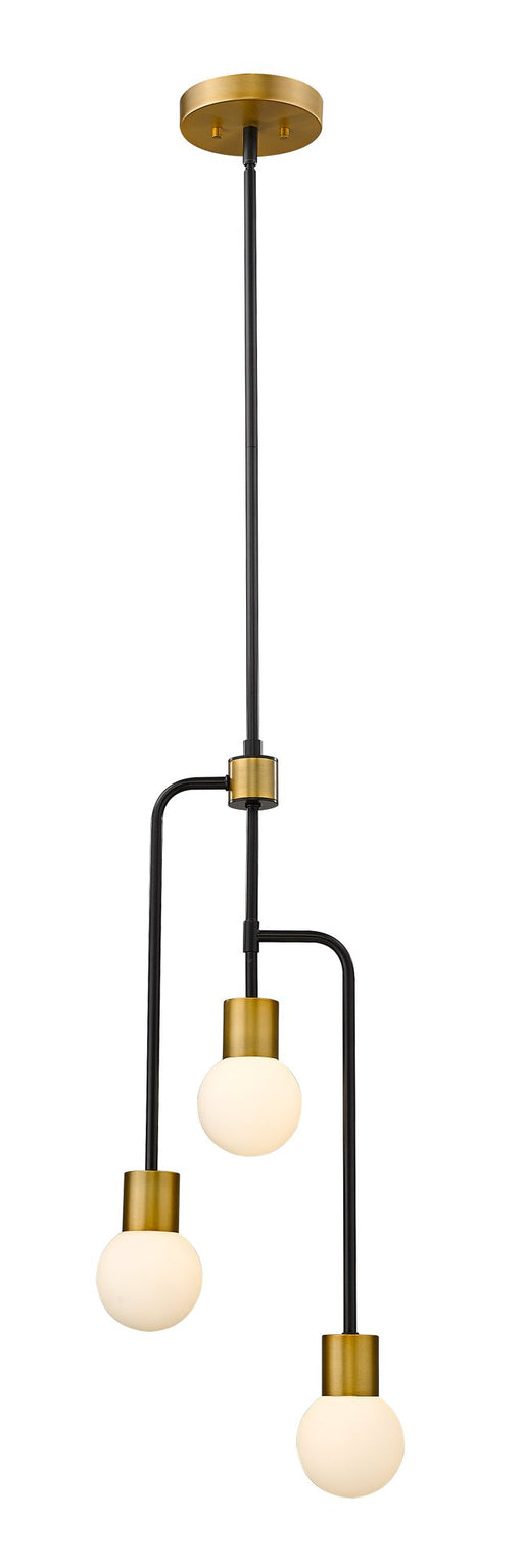 Neutra 3 Light 11.75" Chandelier in Matte Black + Foundry Brass