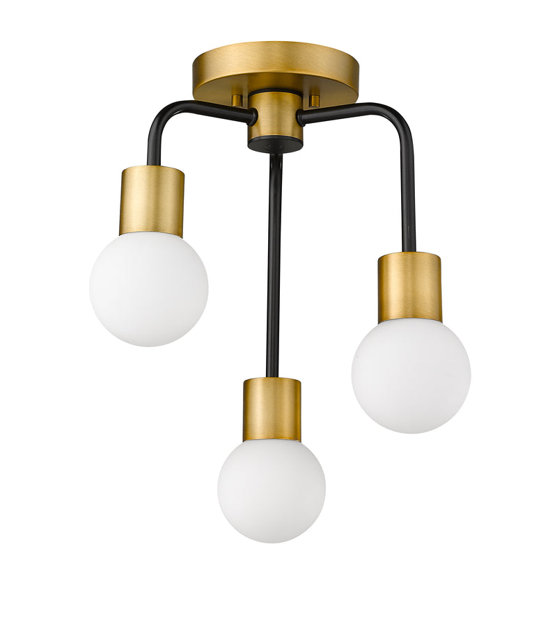 Neutra 3 Light 14" Semi Flush Mount in Matte Black + Foundry Brass