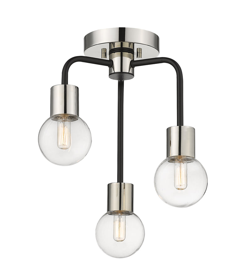 Neutra 3 Light 14" Semi Flush Mount in Matte Black + Polished Nickel