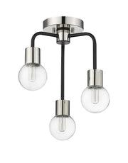 Neutra 3 Light 14" Semi Flush Mount in Matte Black + Polished Nickel