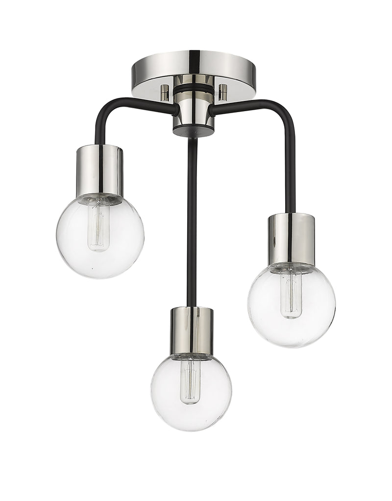 Neutra 3 Light 14" Semi Flush Mount in Matte Black + Polished Nickel