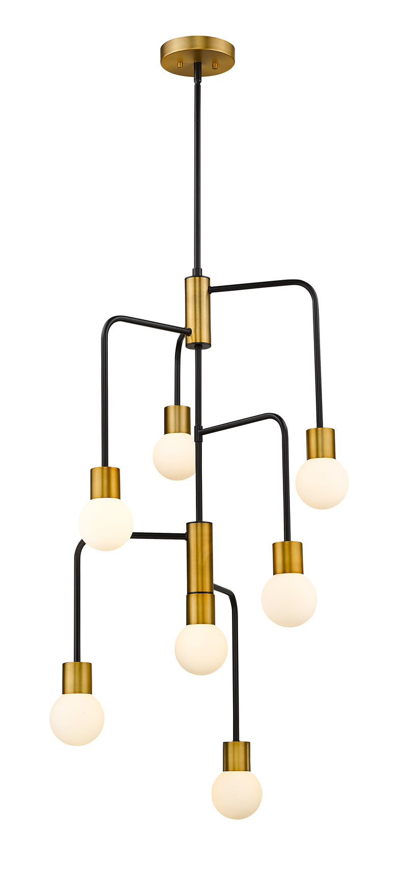 Neutra 7 Light 22.5" Chandelier in Matte Black + Foundry Brass