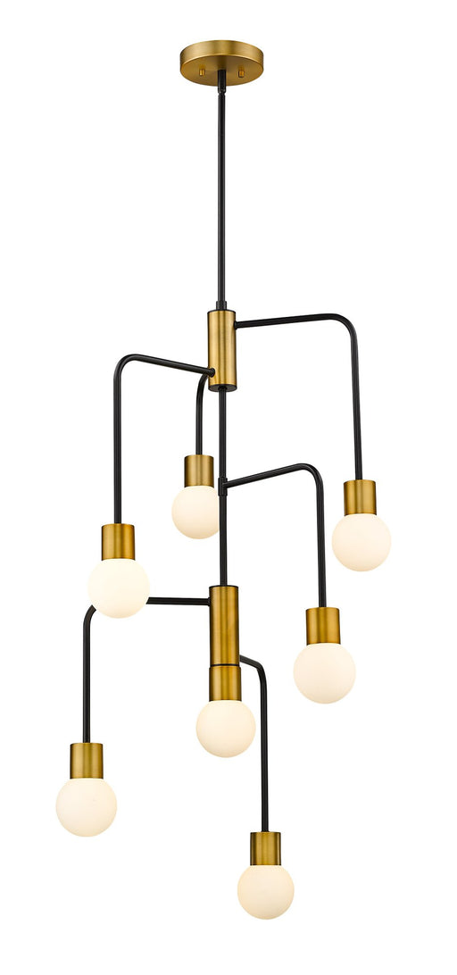Neutra 7 Light 22.5" Chandelier in Matte Black + Foundry Brass