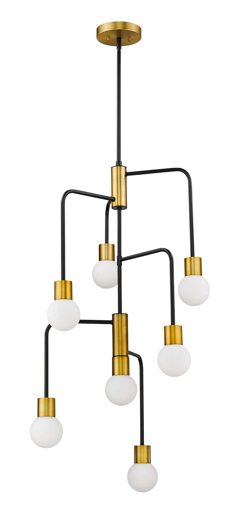 Neutra 7 Light 22.5" Chandelier in Matte Black + Foundry Brass