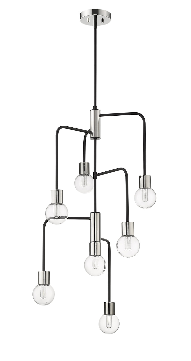 Neutra 7 Light 22.5" Chandelier in Matte Black + Polished Nickel