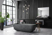 Neutra 7 Light 22.5" Chandelier in Matte Black + Polished Nickel in a room setting