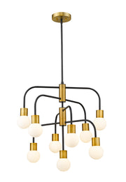 Neutra 9 Light 26.5" Chandelier in Matte Black + Foundry Brass