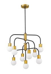 Neutra 9 Light 26.5" Chandelier in Matte Black + Foundry Brass
