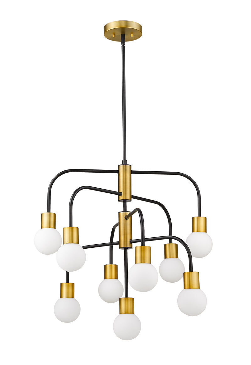 Neutra 9 Light 26.5" Chandelier in Matte Black + Foundry Brass