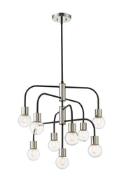 Neutra 9 Light 26.5" Chandelier in Matte Black + Polished Nickel