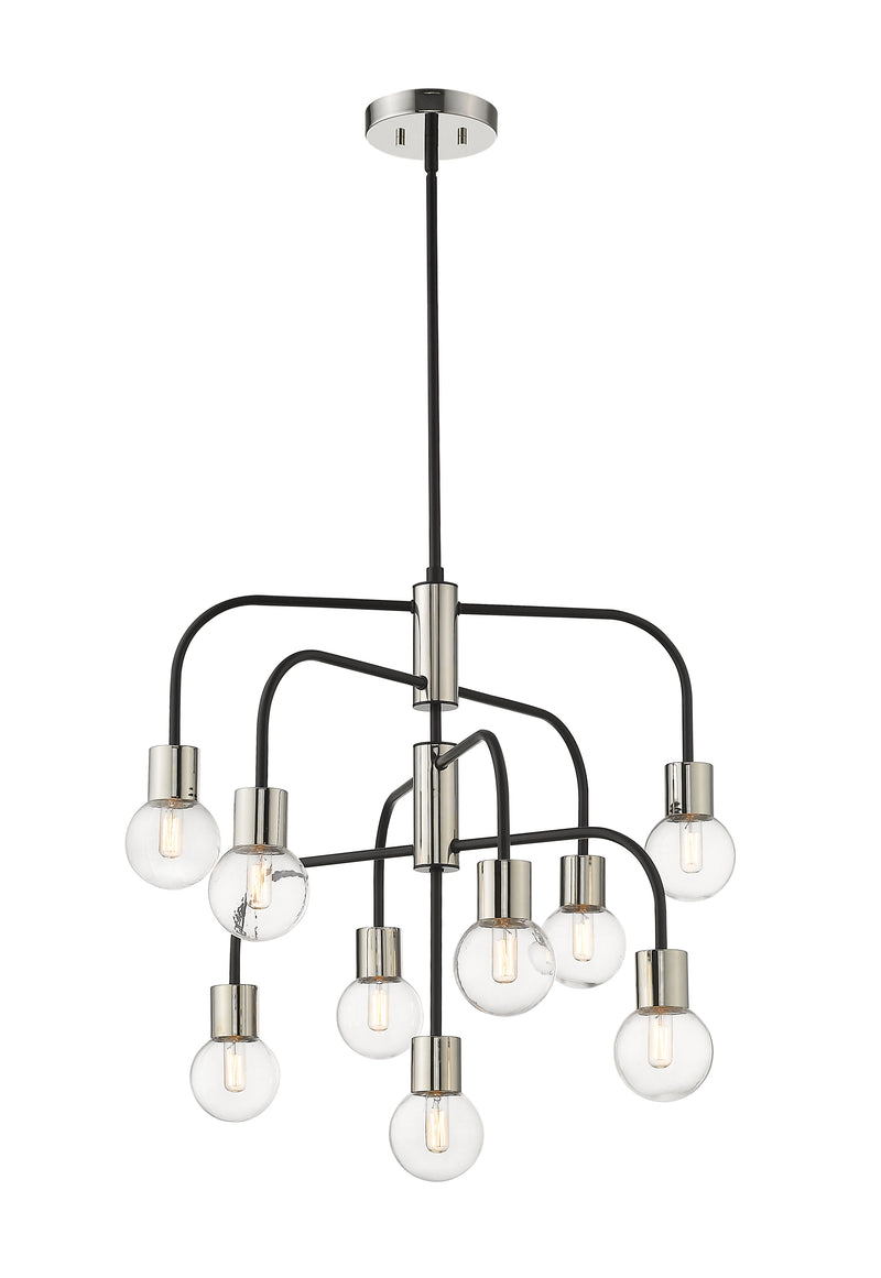 Neutra 9 Light 26.5" Chandelier in Matte Black + Polished Nickel
