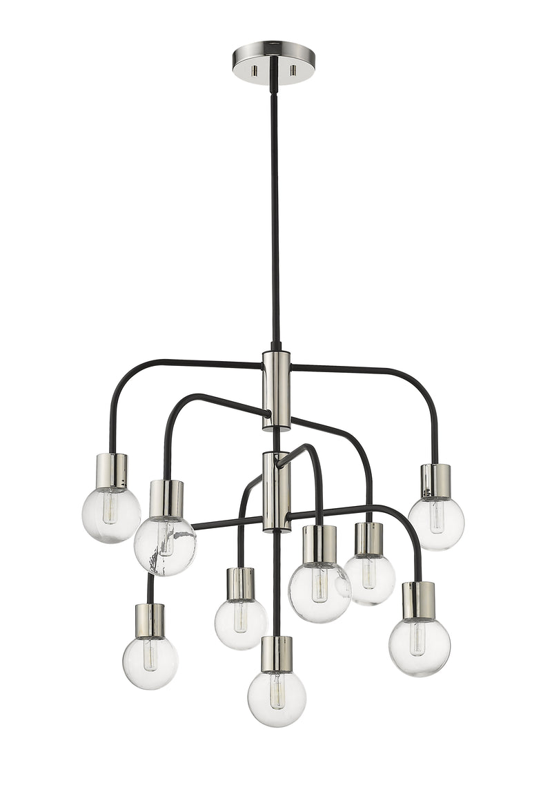 Neutra 9 Light 26.5" Chandelier in Matte Black + Polished Nickel