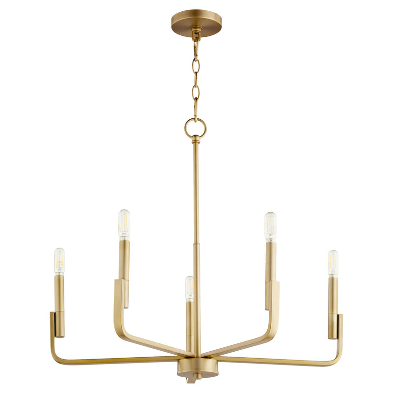 Tempo 5 Light Chandelier in Aged Brass
