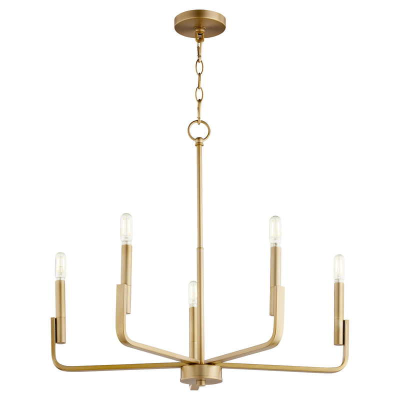 Tempo 5 Light Chandelier in Aged Brass