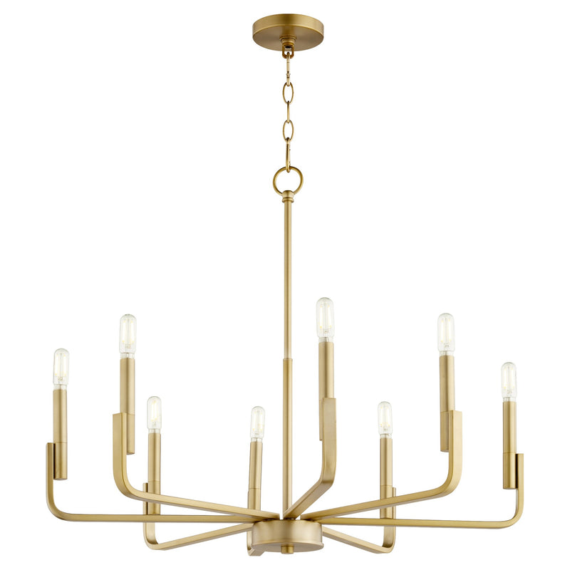 Tempo 8 Light Chandelier in Aged Brass