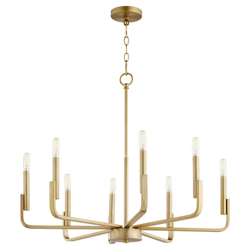 Tempo 8 Light Chandelier in Aged Brass