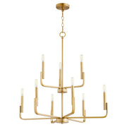 Tempo 9 Light Chandelier in Aged Brass