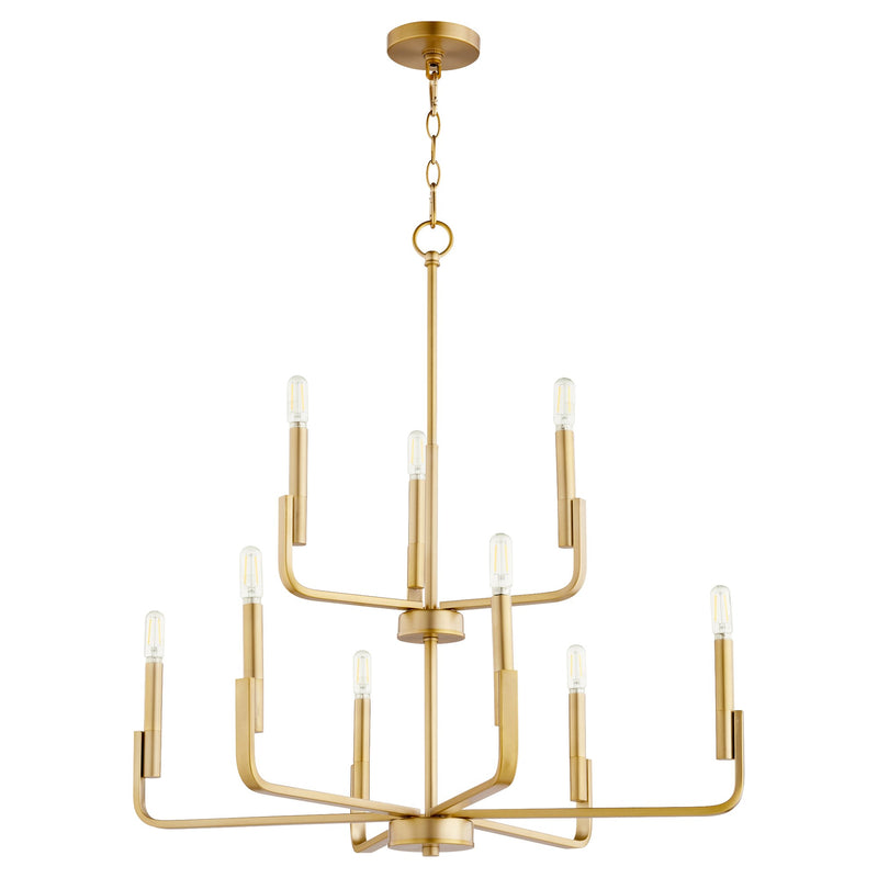 Tempo 9 Light Chandelier in Aged Brass