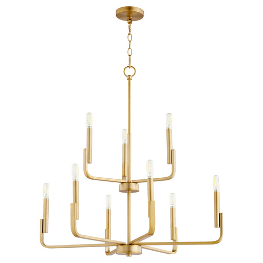 Tempo 9 Light Chandelier in Aged Brass