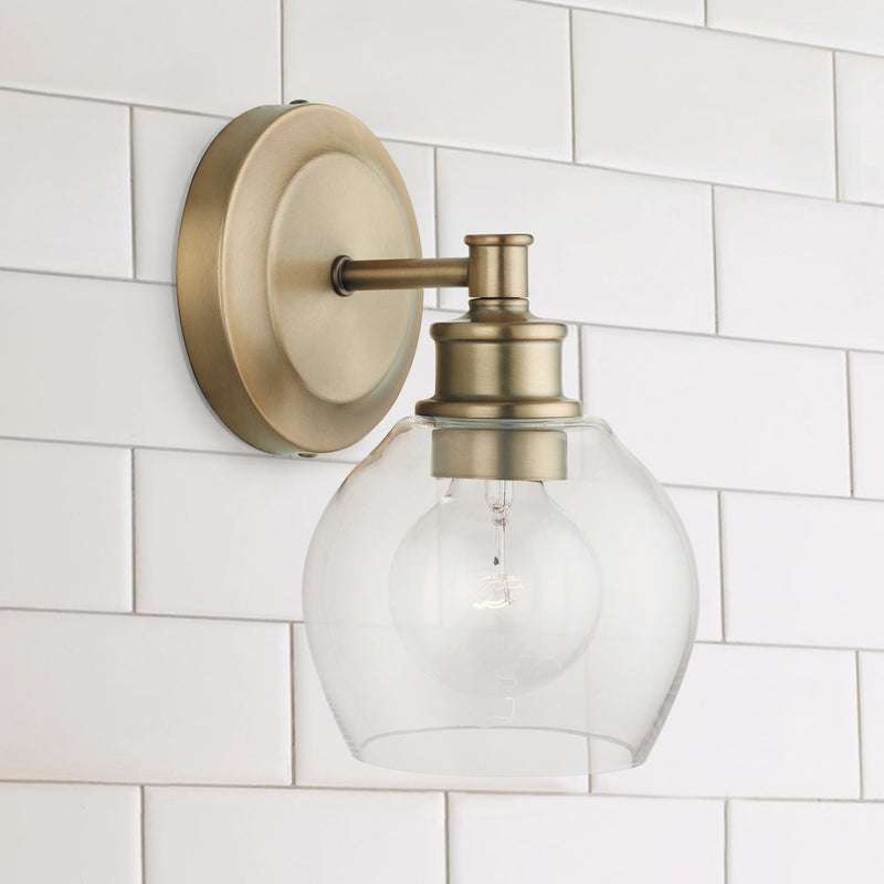 Mid Century Bath Sconce in Aged Brass