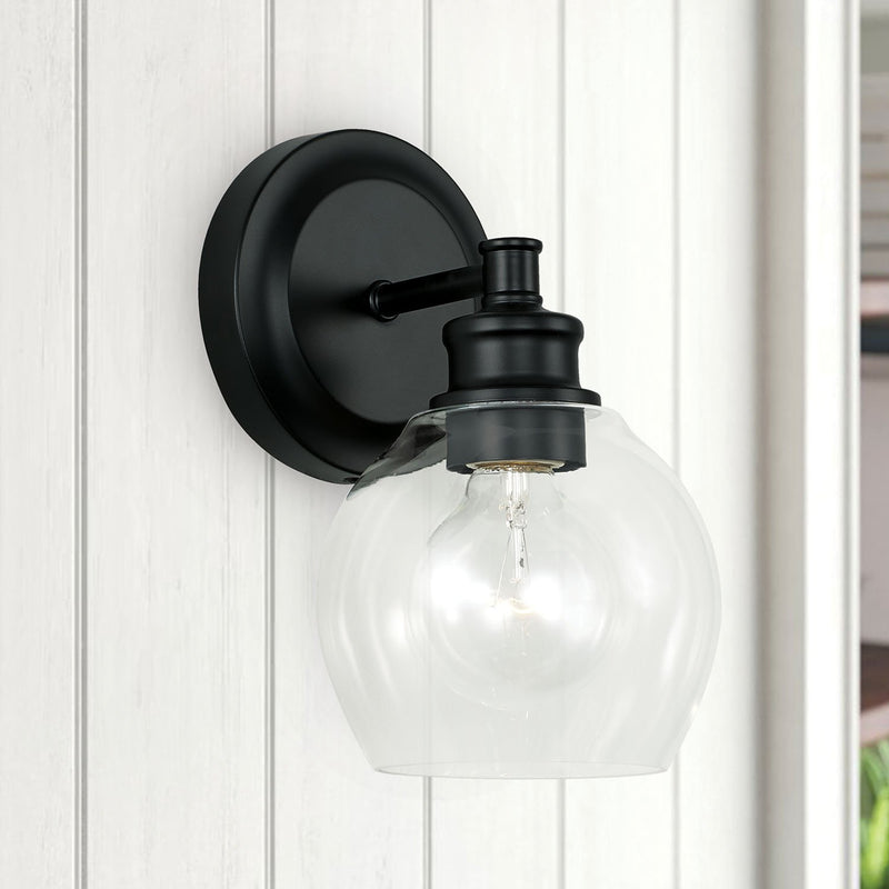 Mid Century Bath Sconce in Matte Black