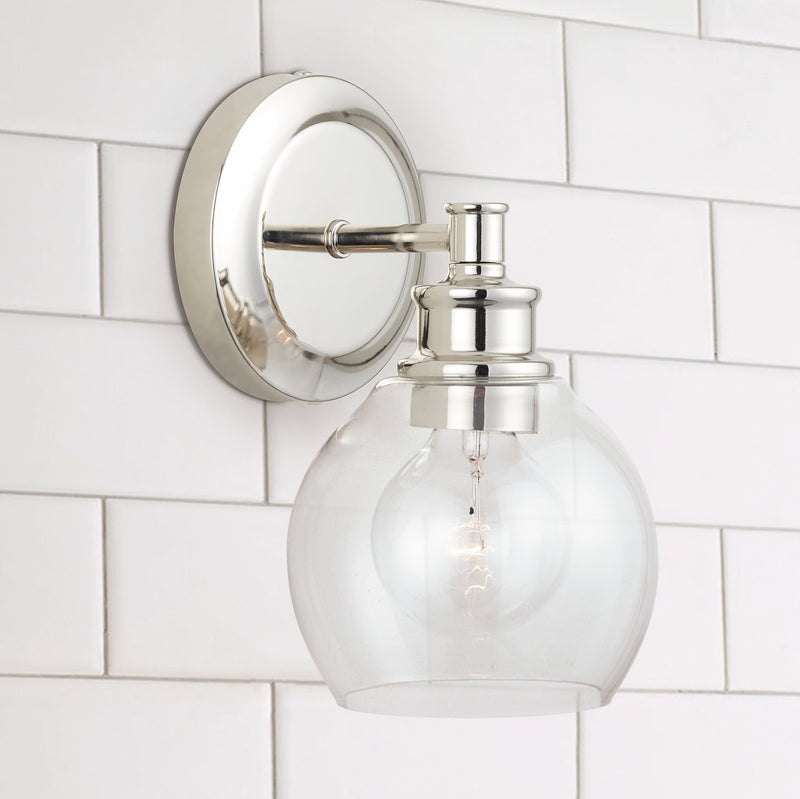 Mid Century Bath Sconce in Polished Nickel