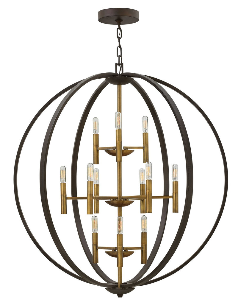 Euclid 12-Light Three-Tier Orb Chandelier in Spanish Bronze