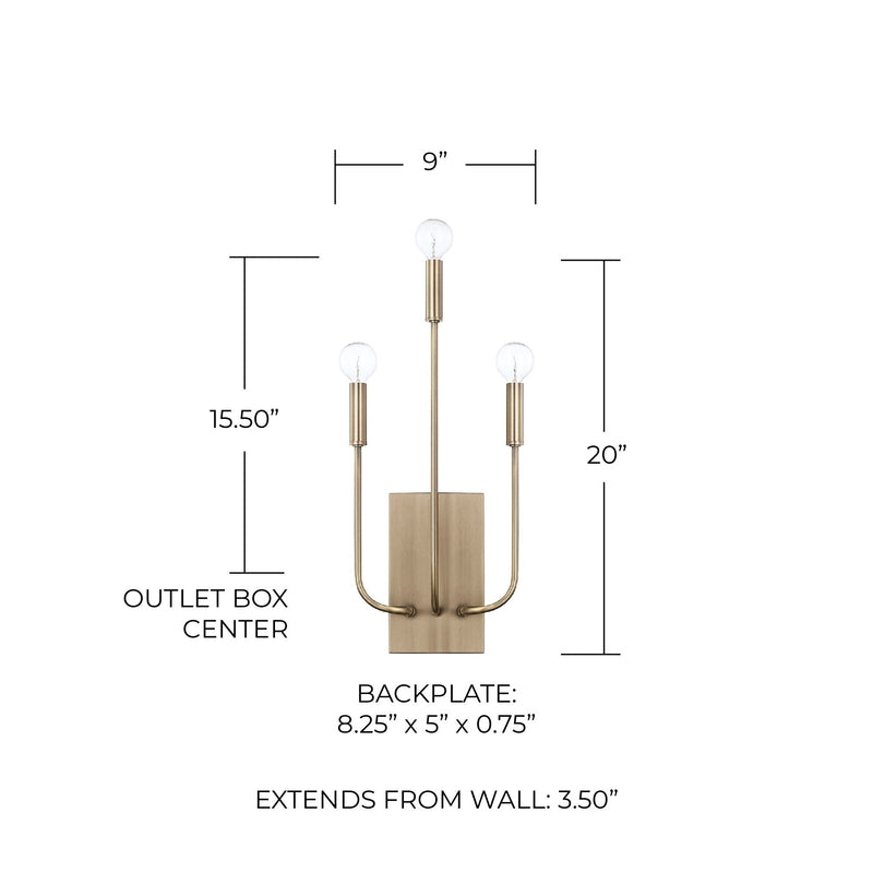 Zander 3-Light Wall Sconce in Aged Brass