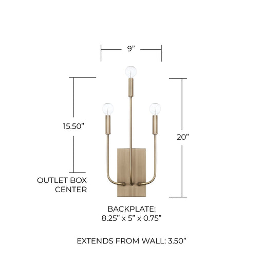 Zander 3-Light Wall Sconce in Aged Brass