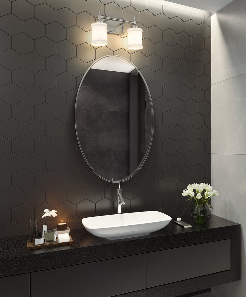 Cadoc 2 Light 15" Vanity in Brushed Nickel in a room setting