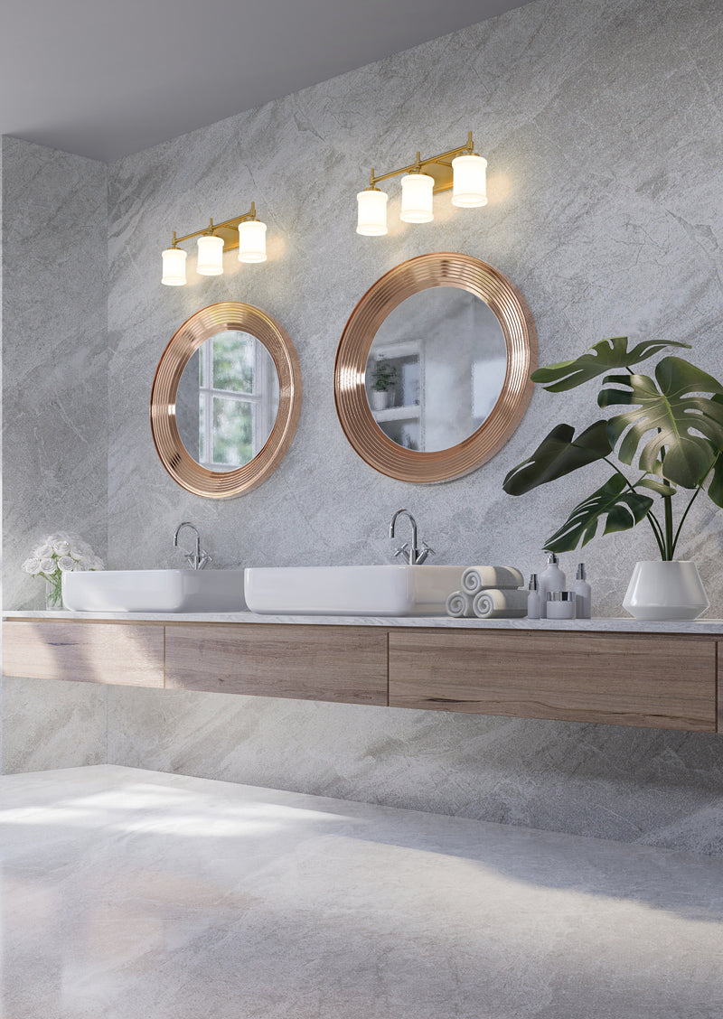 Cadoc 3 Light 23.5" Vanity in Modern Gold in a room setting