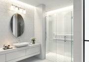 Cadoc 4 Light 31.5" Vanity in Brushed Nickel in a room setting
