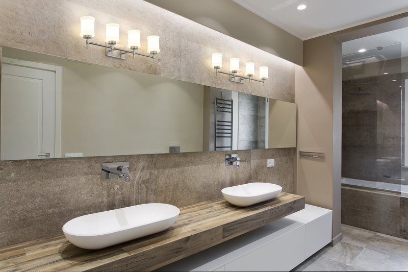 Cadoc 4 Light 31.5" Vanity in Brushed Nickel in a room setting