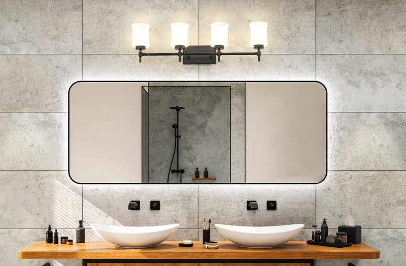 Cadoc 4 Light 31.5" Vanity in Matte Black in a room setting