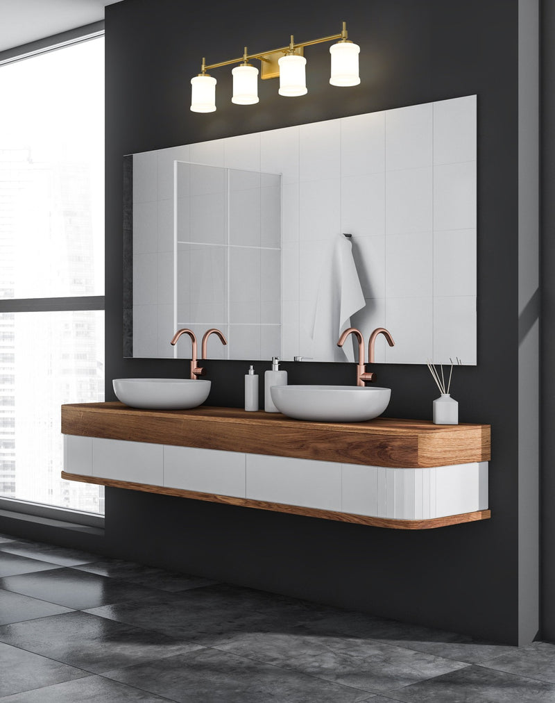 Cadoc 4 Light 31.5" Vanity in Modern Gold in a room setting