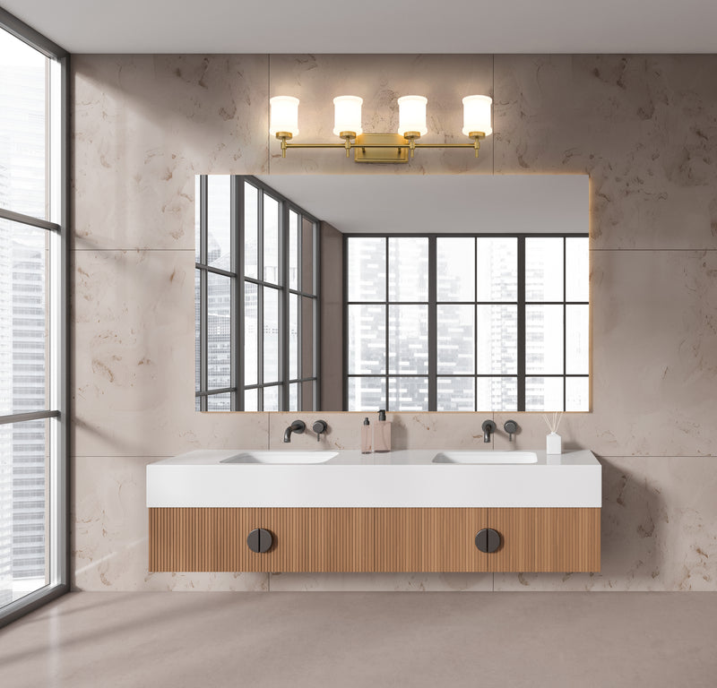 Cadoc 4 Light 31.5" Vanity in Modern Gold in a room setting