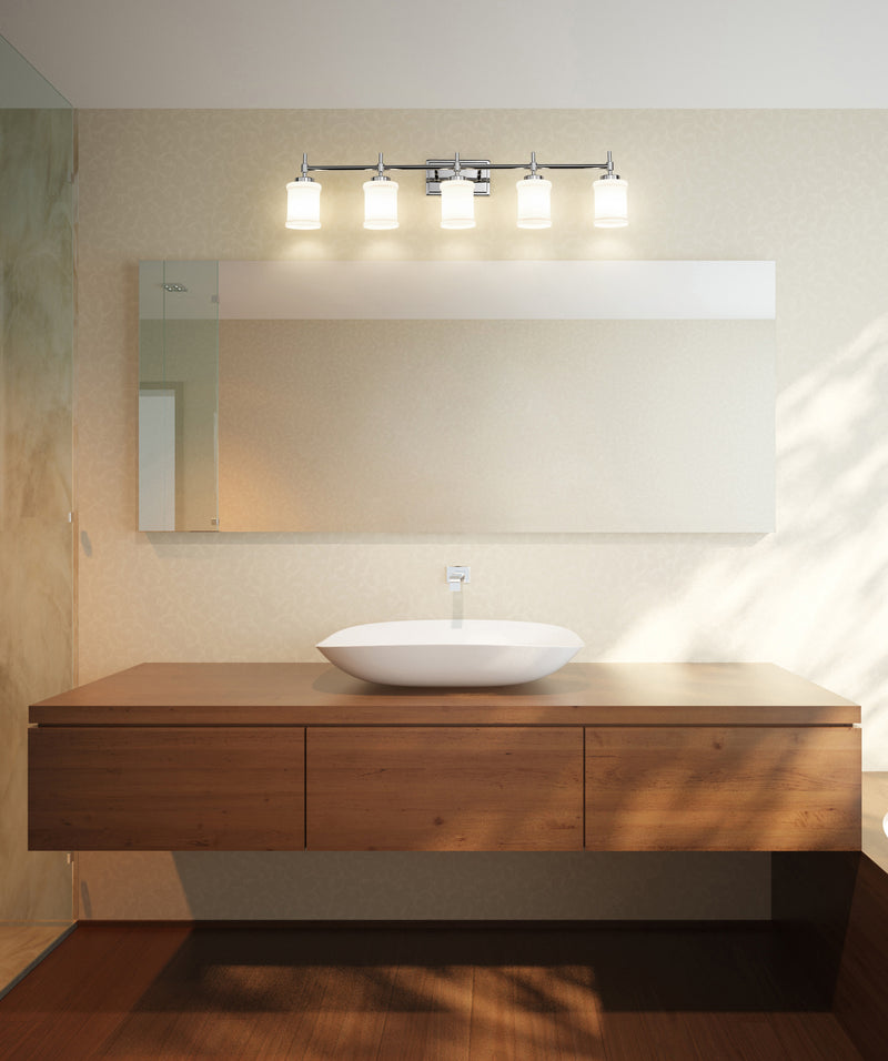 Cadoc 5 Light 40.5" Vanity in Chrome in a room setting