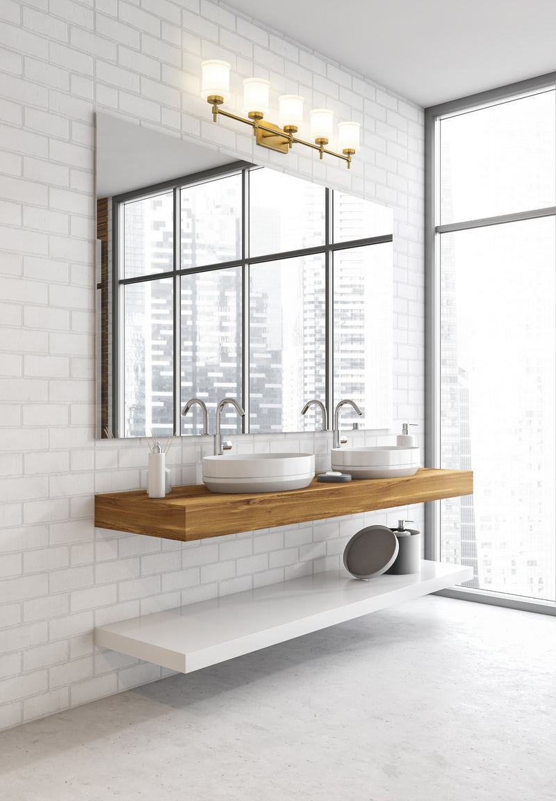 Cadoc 5 Light 40.5" Vanity in Modern Gold in a room setting