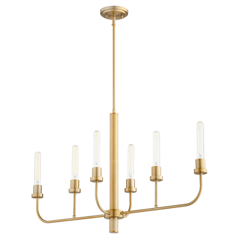 Sheridan 6 Light Linear Chandelier in Aged Brass