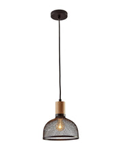 Dale Mini Pendant in Matte Black & Natural Rubber Wood