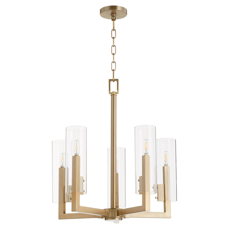 Harbin 5 Light Chandelier in Aged Brass
