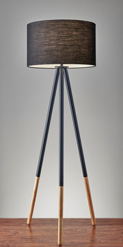 Louise Floor Lamp in Black Painted W. Wood Tips