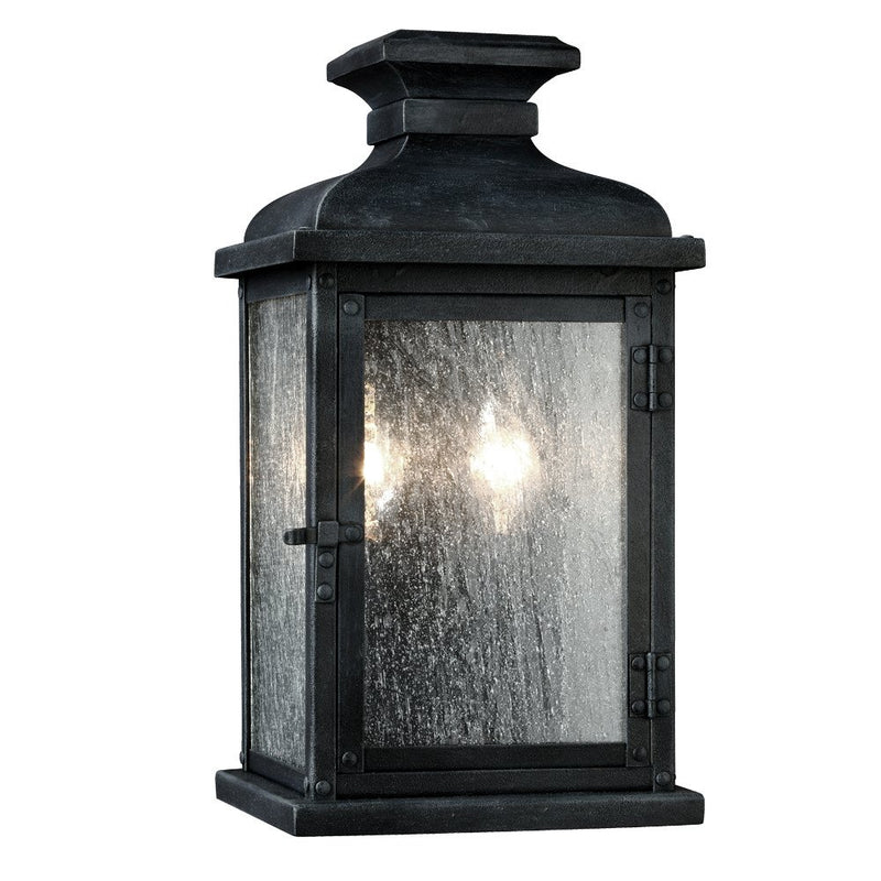 Pediment 2-Light Small Outdoor Wall Lantern in Dark Weathered Zinc