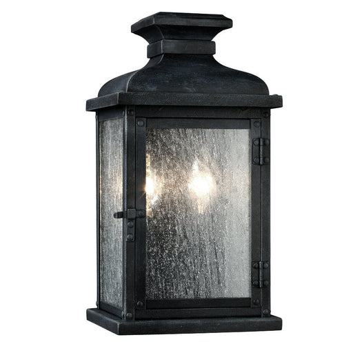 Pediment 2-Light Small Outdoor Wall Lantern in Dark Weathered Zinc