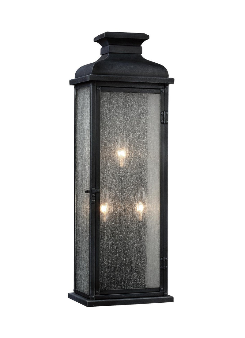 Pediment 3-Light Large Outdoor Wall Lantern in Dark Weathered Zinc