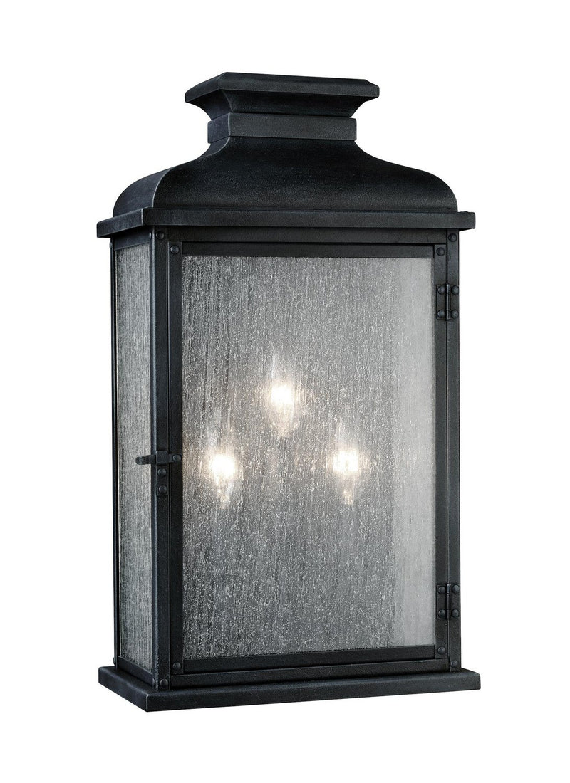 Pediment 3-Light Wide Outdoor Wall Lantern in Dark Weathered Zinc