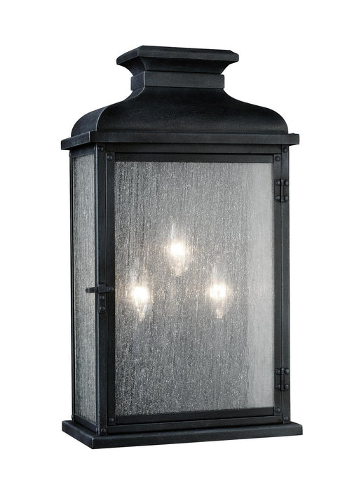 Pediment 3-Light Wide Outdoor Wall Lantern in Dark Weathered Zinc