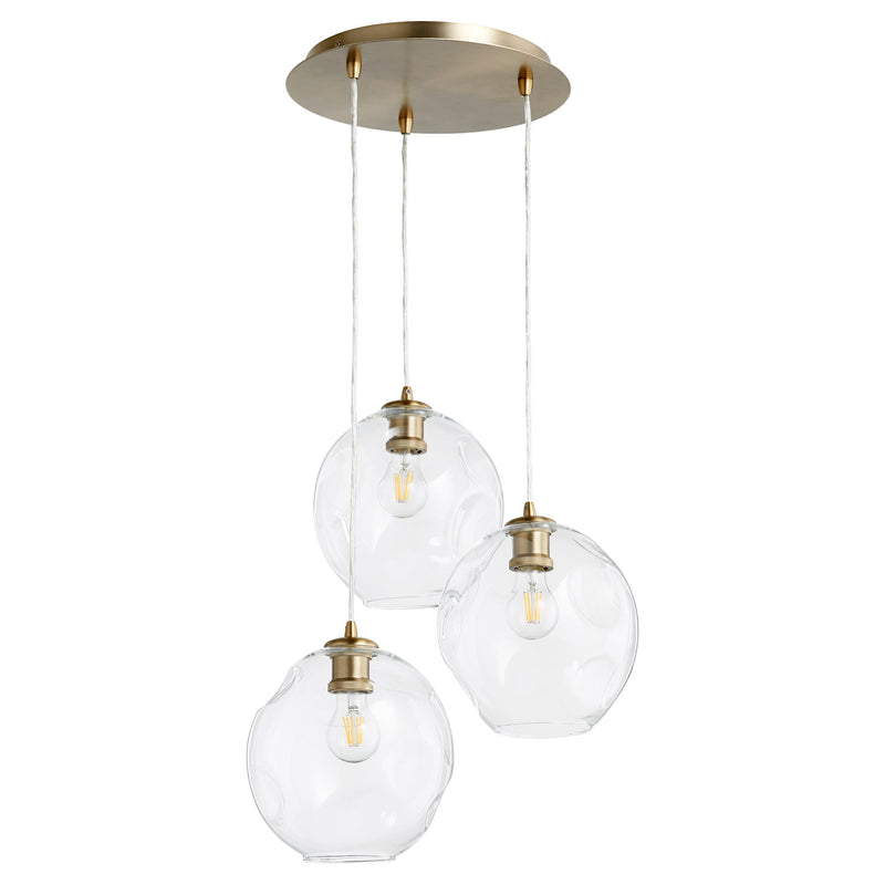 Numen 3 Light Pendant Cluster in Aged Brass