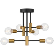 Sean 6-Light Semi-Flush Mount in Black W/antique Brushed Brass